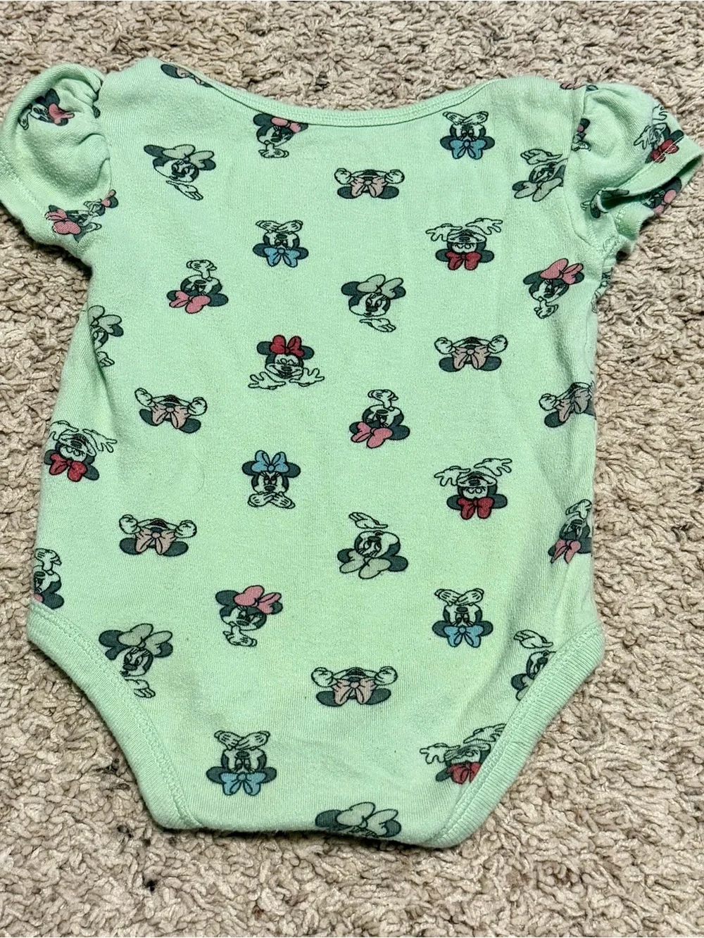 Disney Mint Green Minnie Mouse Print Baby Bodysuit with Pink & Blue Bows